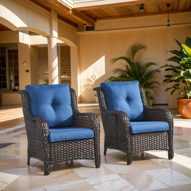 Deb Wicker Rattan Outdoor Chairs, Blue, Brown