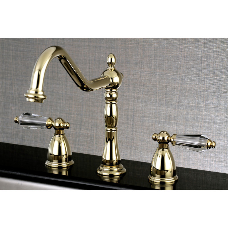 Kingston Brass Wilshire Double-Handle Widespread Kitchen Faucet, Without Spray, Polished Brass