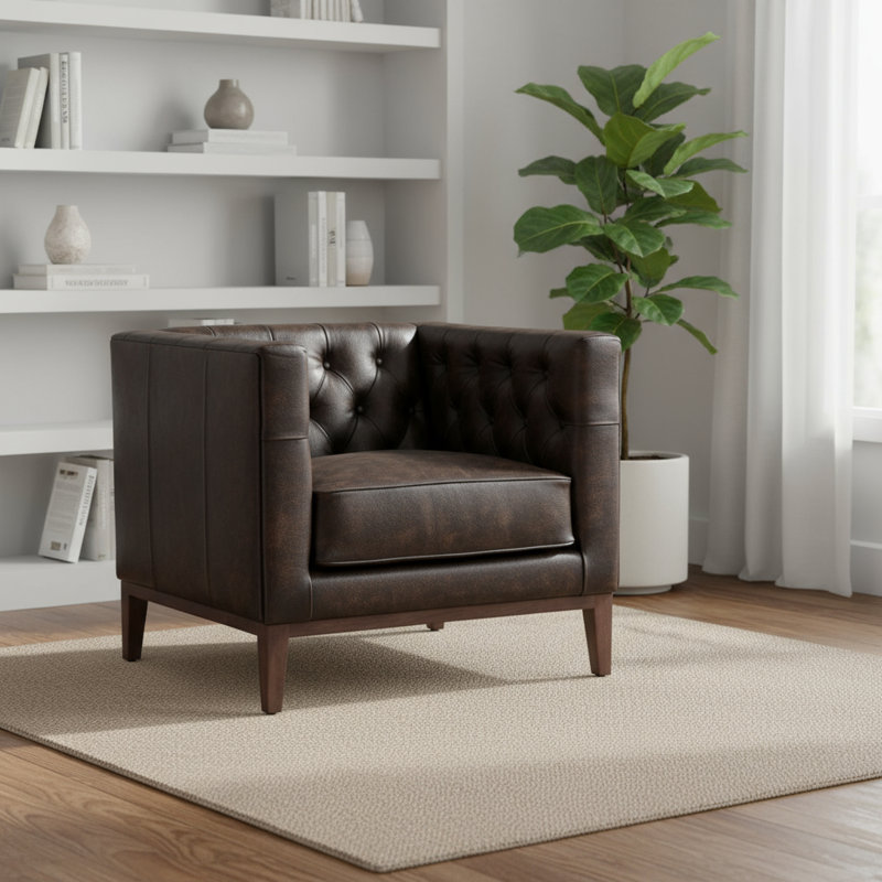 Fauteuil club 33 po en cuir fleur