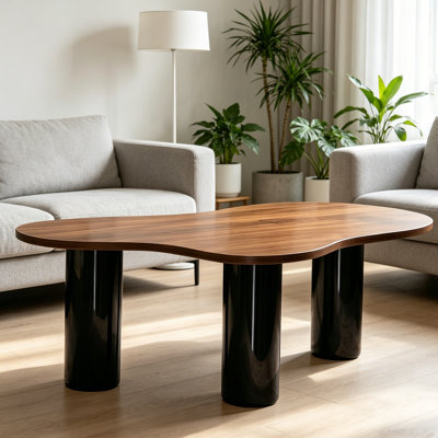 Cloud Coffee Table Irregular Wood Top Coffee Table Modern Black Leg Accent Table Easy Assembly Living Room Table