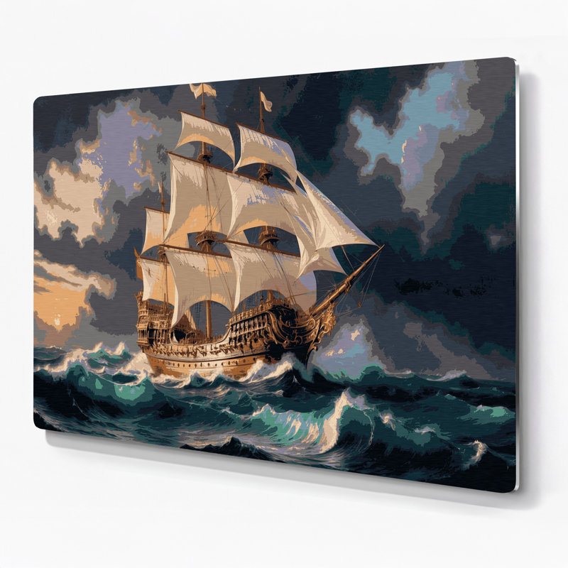 Art mural bleu nautique en galions nautiques, H 24 po x l 36 po