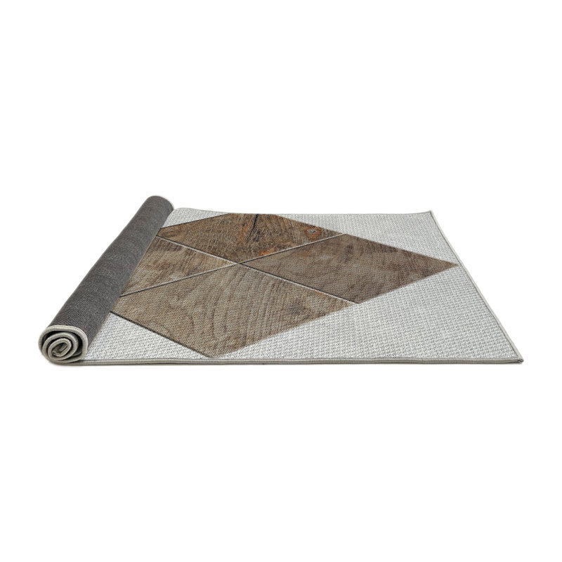 Tapis brun/gris à motifs, Rond 5 pi