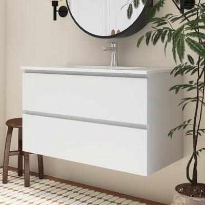 Ensemble de meuble-lavabo mural avec lavabo en céramique
