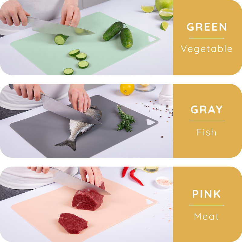 Extra Thick Flexible Plastic Cutting Mat Set in Gray, Green, and Pink