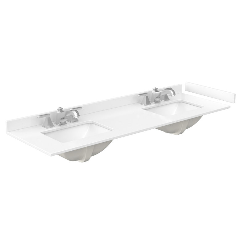 Strada 66" Freestanding Double Bathroom Vanity with Cultured Marble Top, White, Matte Black