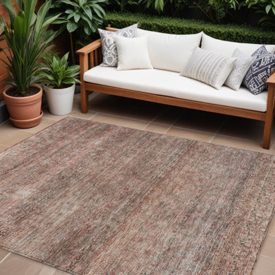 Tapis extérieur lavable rayé corail et noir 9 pi x 12 pi