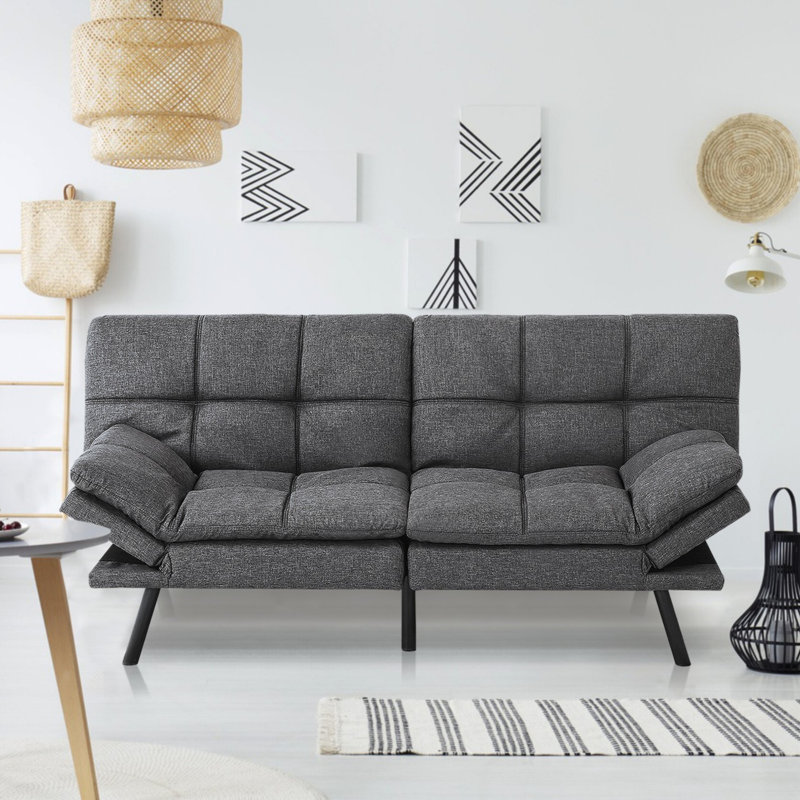 71" Folding Futon Sofa Bed, Space-Saving Loveseat To Twin Bed For Guest & Living Room, Gray