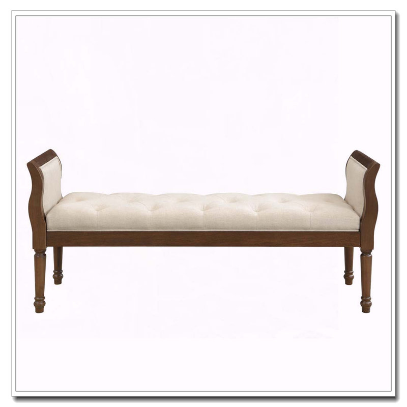 Banc rembourré moderne avec accoudoirs courbés, Beige,Walnut