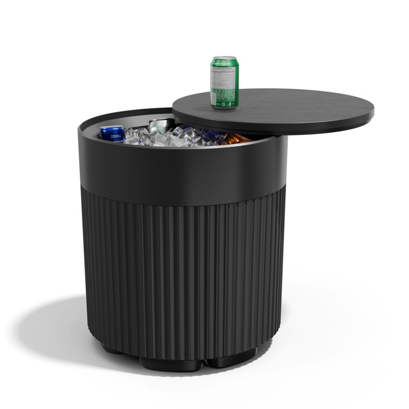 16.6" Outdoor Cooler Side Table - 2-In-1 Weather Resistant Patio Ice Bucket With Removable Lid, 8-Gallon Insulated Beverage Tub & Drink Server For Backyard, Poolside, And Balcony