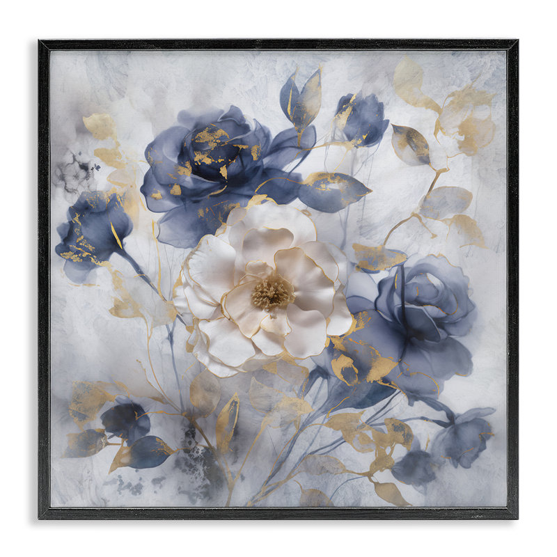 Roses avec détails lumineux, estampe numérique, design par Irene Weisz, H 12 po x l 12 po, Giclée encadrée noir minuit