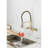 Wall Mounted Bridge Kitchen Faucet Gold - 360 Rotatable High Spout, 3 Functions Pull Down Nozzle, Dual Lever Control, Space Saving, Brass For Hygiene
