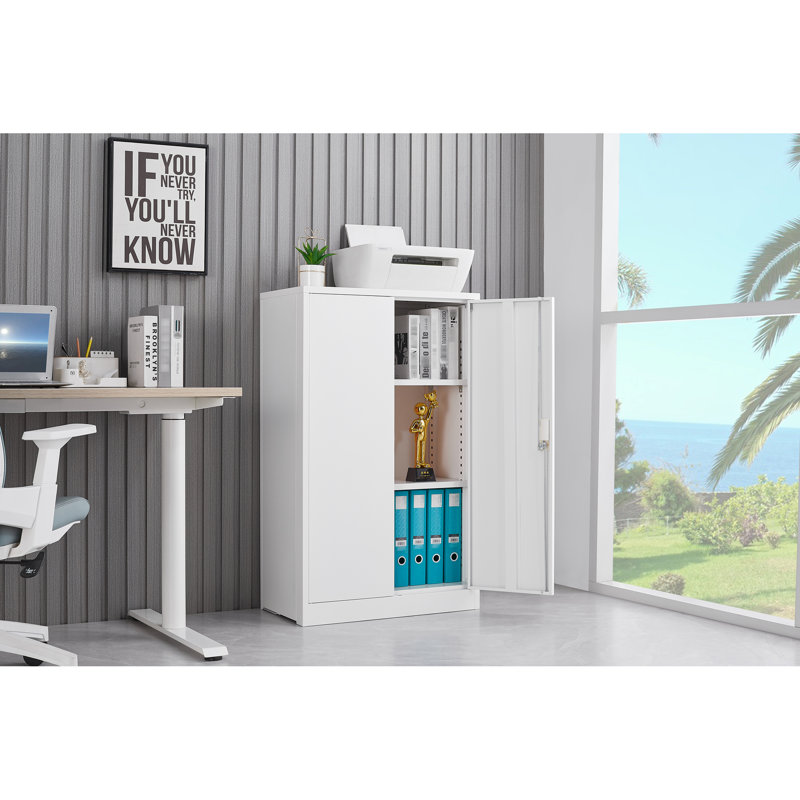 Folding Storage Locker Cabinet With Lock For Home, Office, - White Version Metal Foldable Function Adjustable Shelf Garage