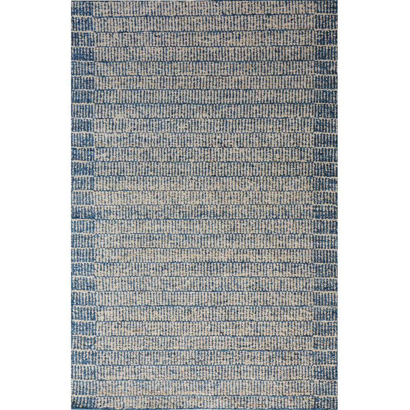 Tapis naturel et bleu noué à la main de haute qualité, Rectangle 6 pi x 9 pi