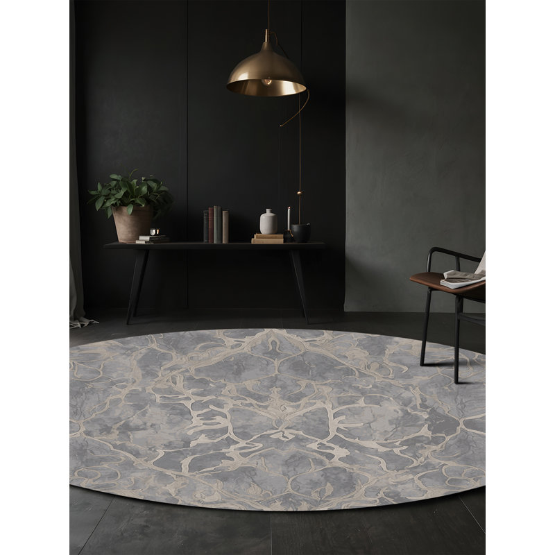 Tapis gris lavable à la machine, Rond 4 pi