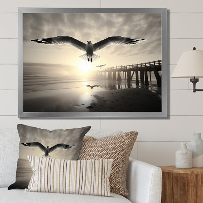 Reproduction d'art sur toile Beach Mouette en vol au coucher du soleil