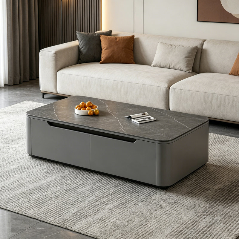 Sleek Coffee Table with Storage, 12.99" H x 51.18" L x 23.62" W, Black