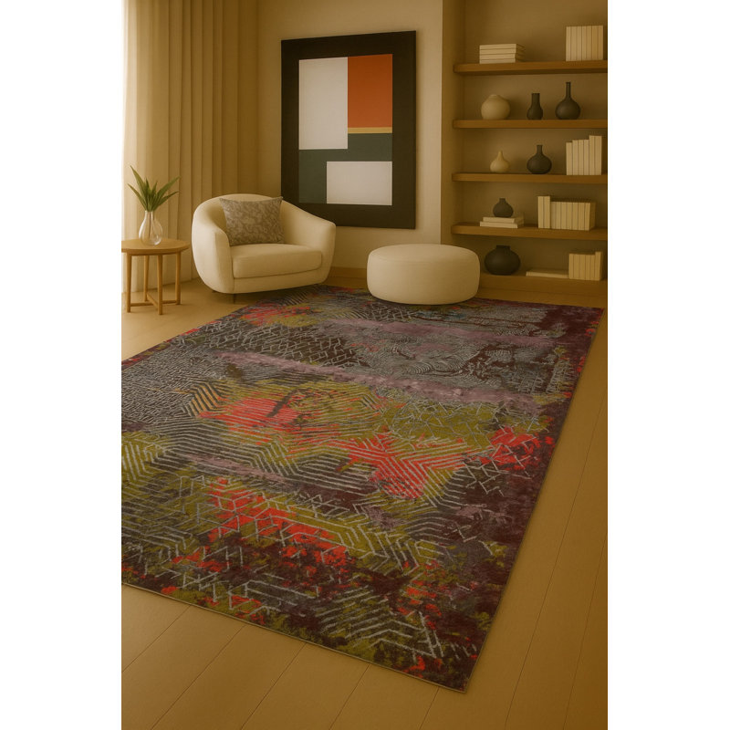 Tapis brun tissé à motif traditionnel lavable Mosso, 2'6" x 4'11"
