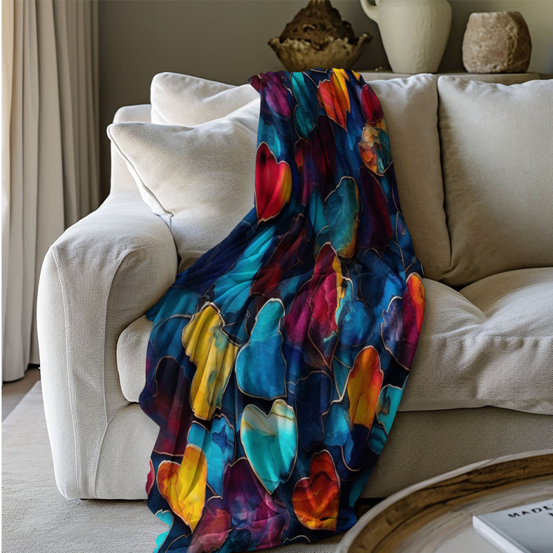 Cœur coloré à encre colorée - couverture Sherpa de qualité supérieure 1 pièce, Grand lit