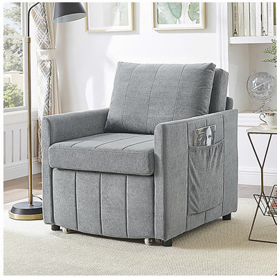 Canapé-lit rembourré convertible, canapé-lit escamotable de 31,5 po avec dossier réglable à 5 positions, poches latérales et panier de rangement, chaise-lit pliable, méridienne de salon, appartement, gris