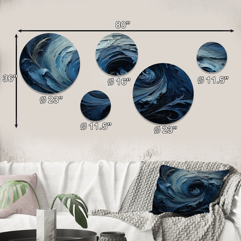 «Blue and White Emotion Spiral 1», ensemble d'art mural abstrait rond de 5