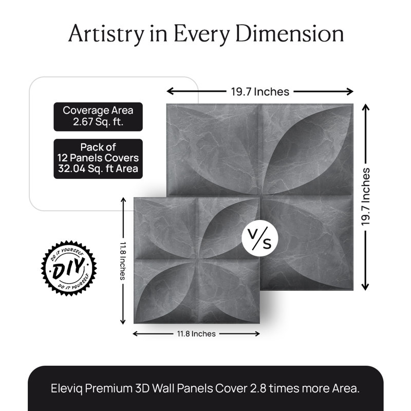 Accents muraux 3D 19,7 po x 19,7 po pour décoration murale intérieure, panneaux muraux décoratifs pour salon, chambre à coucher, hôtel (ensemble de 12)
