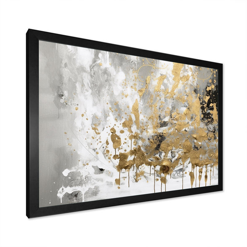 «Croll White and Gold Modern Abstract», reproduction sur toile, Cadre simple noir, H 12 po x l 20 po x P 1 po