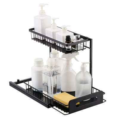2 Organisateur sous l'évier 10,7 po x 14,2 po, l 12,5 po x P 15,5 po x H 13 po, fer noir, structure, antidérapant, pour différentes zones de la maison Panier de 10,7 po x 14,2 po, taille, utilisation