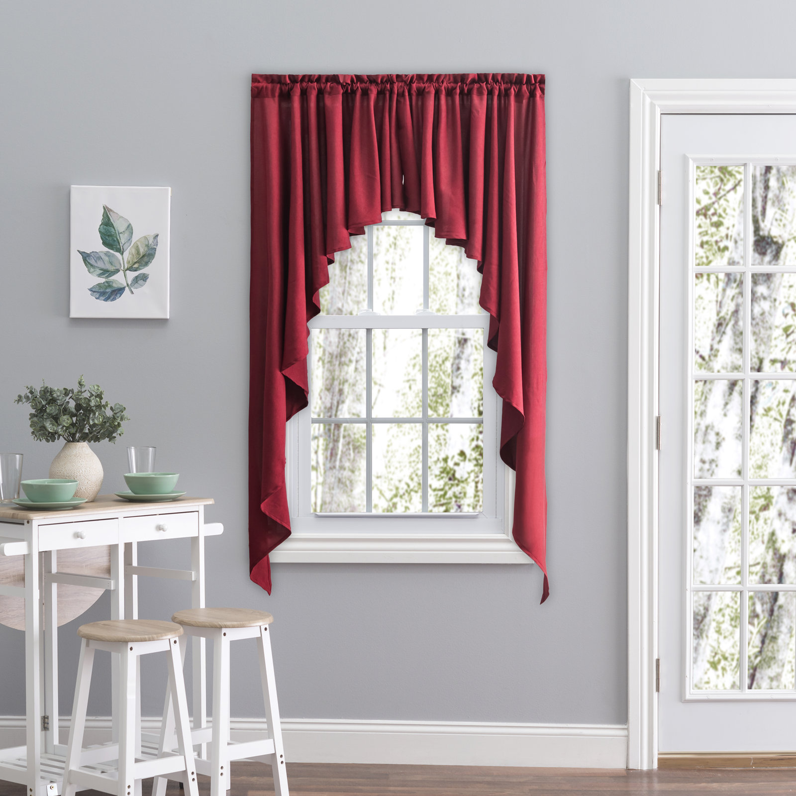2-Piece Opaque Polyester Swag Window Valance , Red, 62" W x 38" L