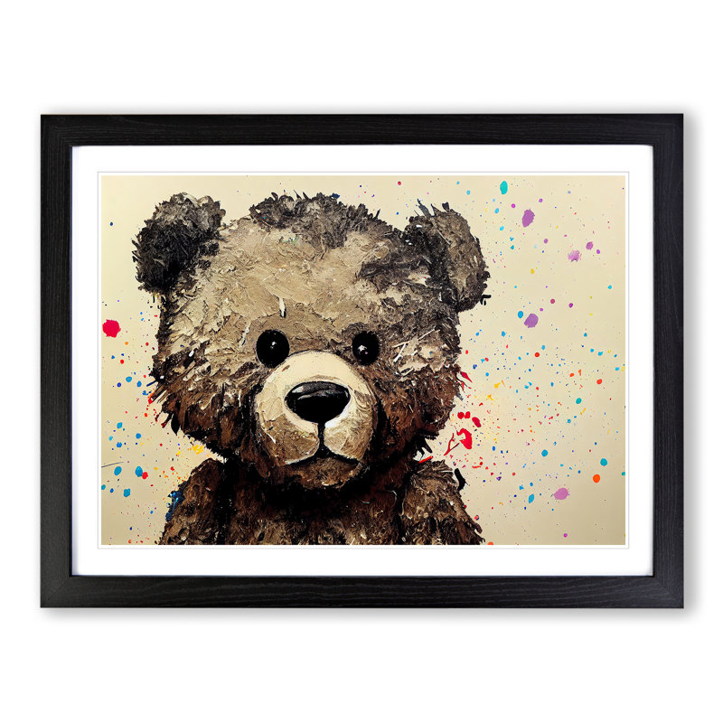XH1022-8109X Splashed Teddy Bear - Single Picture Frame Painting, 46cm H x 64cm W x 2cm D, Black