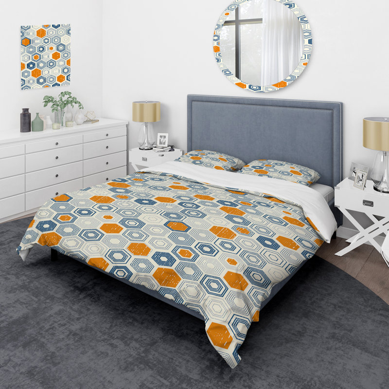 Ensemble de housse de couette rétro hexagonal ix mid-century, Twin Duvet Cover + 2 Shams
