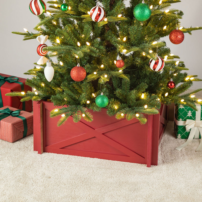  24.5"L Red Wooden Tree Collar (KD), 11.50" H x 27.50" W