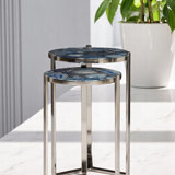 Blue Agate Gemstone Round Nesting Accent Tables