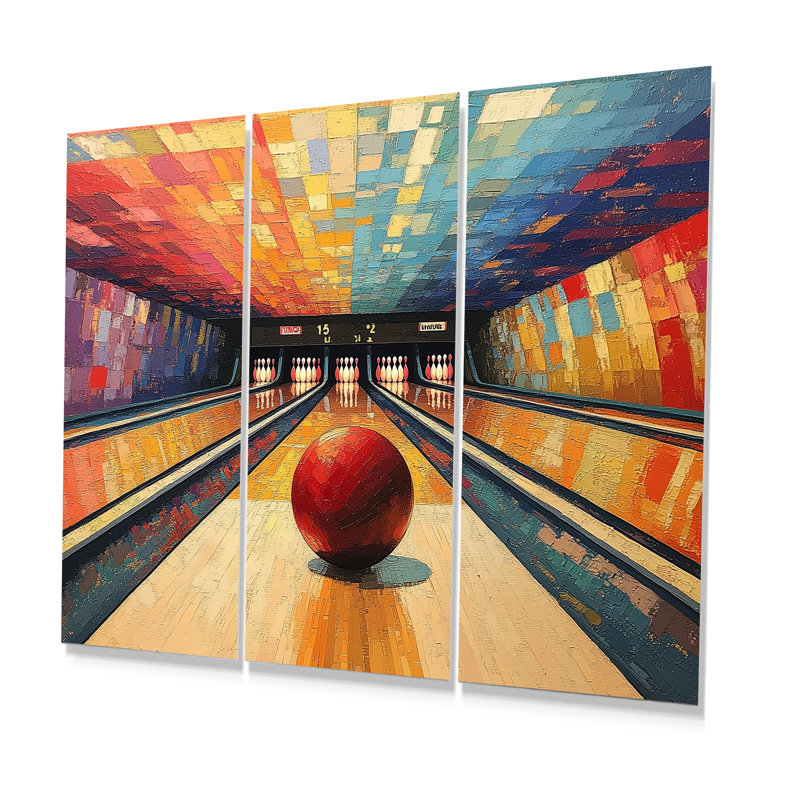 Bowling Alley Nights - Ensemble d'art mural de bowling, Métal métal, H 40 po x l 60 po x P 1 po