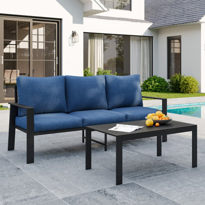 3-Person Aluminum Outdoor Sofa with Aluminum Coffee Table