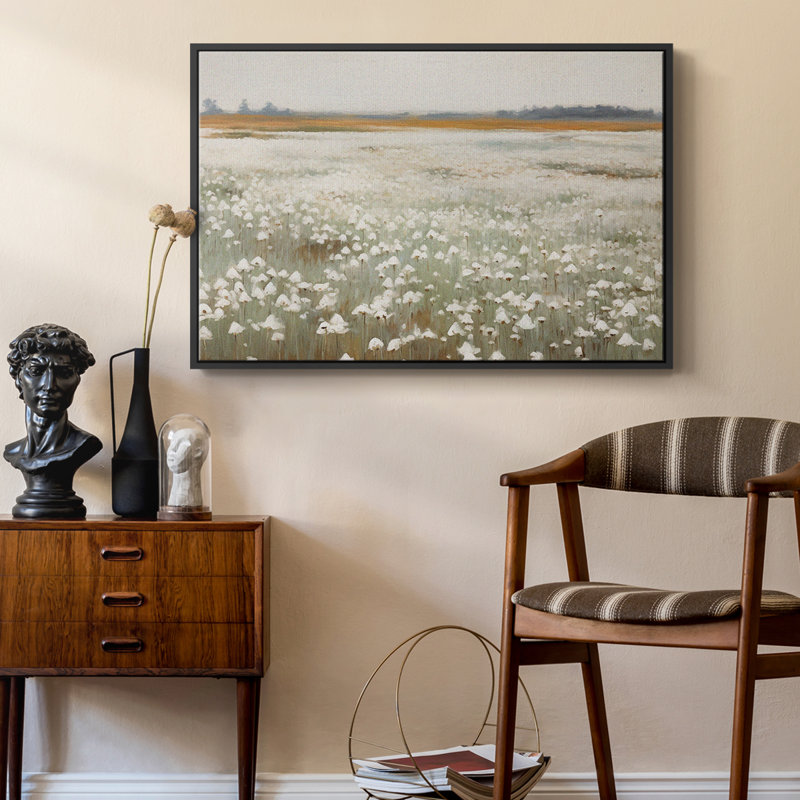 Paysage rétro -XVII, Toile avec cadre flottant noir, H 25 po x l 37 po x P 2 po