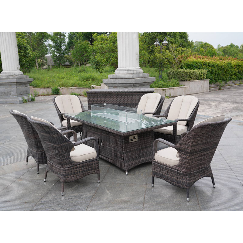 Algird 6 - Person Wicker Patio Dining Set with Rectangular Table , Cushions Included