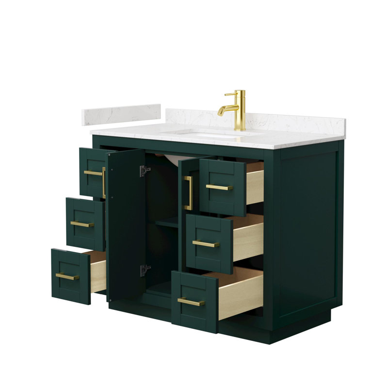 Miranda 42'' Green Single Freestanding Bathroom Vanity with White Carrara Marble Top and Brushed Gold Trim