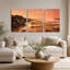Orange, coucher de soleil sur un terrain rocheux et ensemble de 3 impressions sur toile-468621659