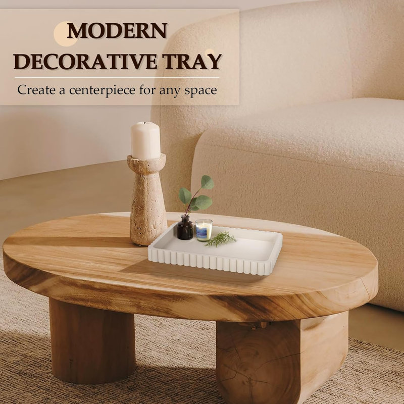 14" Concrete Rectangular Tray - Coffee Table/Ottoman Centerpiece for Living Room, Entryway Home Decor