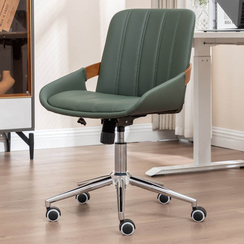 Home Office Chair - Upholstered Faux Leather Back Desk Chair, Ergonomic Executive Chair with Lumbar Support, Green