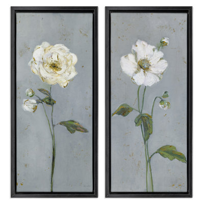 Simple fleur sur ensemble de 2 toiles flottantes encadrées, design par Sally Swatland