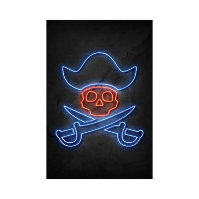 Pirate Skull Neon by Durro Art - Wrapped Canvas Print