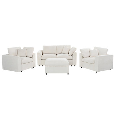 4-Piece Sofa Set, 2 Accent Chairs + Loveseat + Movable Ottoman, Chenille Upholstered Couch Set with Solid Wood Frame, Includes 3 Throw Pillows, Modern