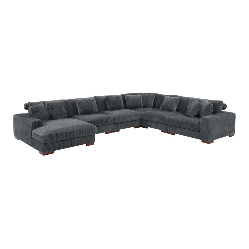 Amritbir Corduroy U-Shaped Sectional Right Hand Facing, Dark Gray Corduroy