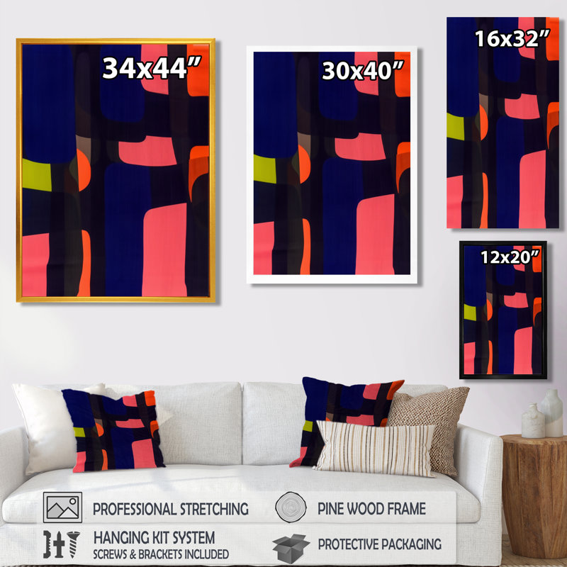 «Midnight Melody Retro 70S», impression d'art mural abstrait, Cadre flottant doré, H 44 po x l 34 po