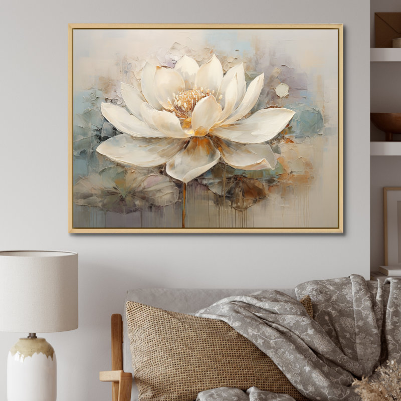 Antique Lotus Connection I - Lotus, reproductions encadrées, H 34 po x l 44 po x P 1,5 po, Cadre naturel flottant