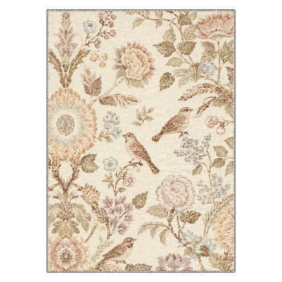 Aura Floral Machine Washable Beige Indoor Area Rug with Non-Slip Backing