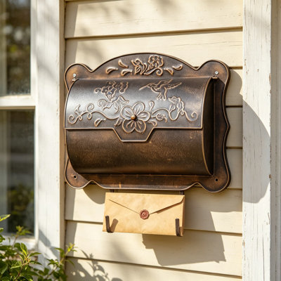 Boîte aux lettres murale avec porte-journaux, boîte aux lettres rétro en métal pour l'extérieur, boîte aux lettres décorative avec porche et colibri, boîte aux lettres horizontale pour l'extérieur, 17 x 5 x 17 po