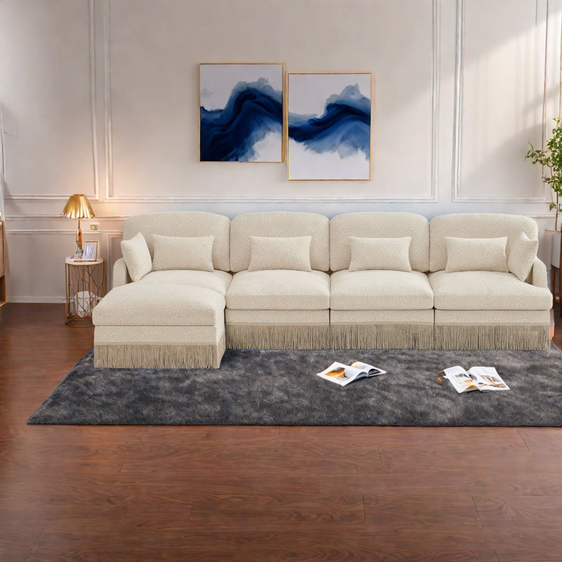 Canapés profonds à assise profonde, repose-pieds mobile en L en chenille pour la maison