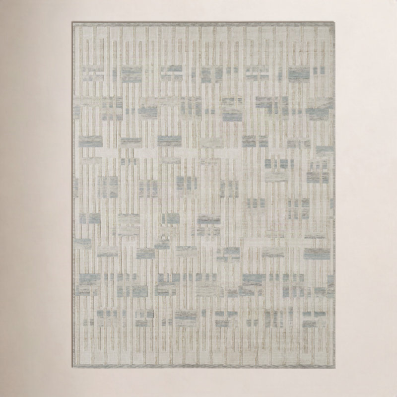 Tapis en laine Anissa, Rectangle 5 pi x 7 pi, Crème / sable / azur abstrait